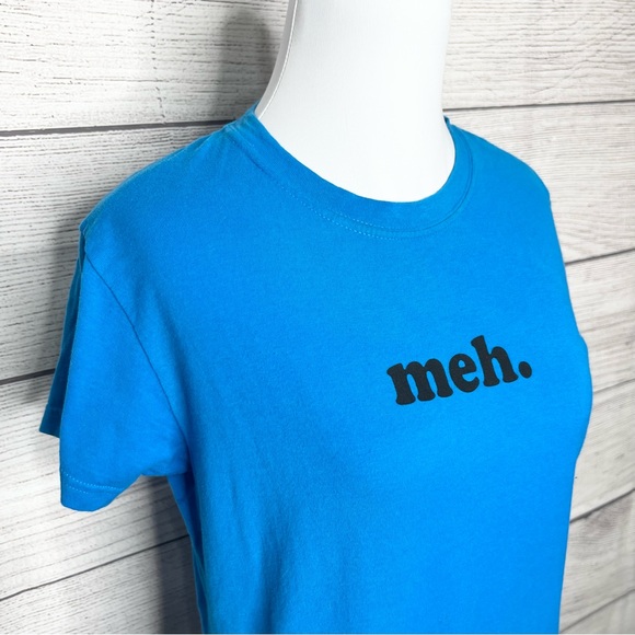 Meh. Electric Blue Funny Short Sleeve T-Shirt Women’s Size Large - Picture 4 of 6